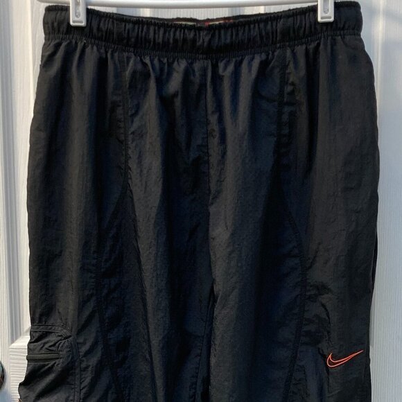 Nike Nylon Athletic Joggers Orange Swoosh Size Medium - Picture 2 of 8